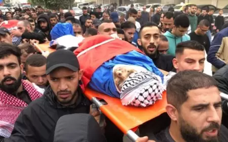 تشييع جثامين الشهداء الخمسة في مخيم نور شمس