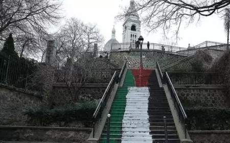 رسم علم فلسطين على درجات أبرز الأماكن الدينية والسياحية في باريس