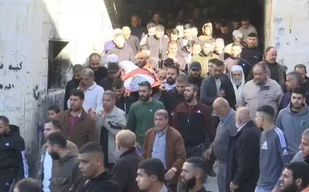 تشييع جثمان الشهيد إبراهيم محاميد في مخيم نور شمس شرق طولكرم