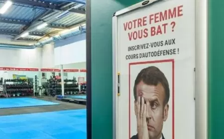 "سجل في دورات الدفاع عن النفس".. جيم فرنسي يضع لافتة ساخرة لماكرون