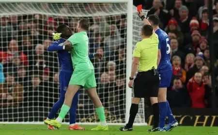 واقعة غريبة.. طرد لاعب إيفرتون بعد اشتباك مع زميله