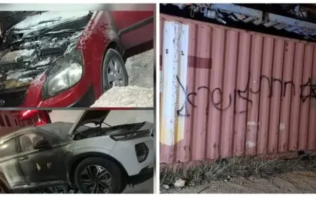 مستعمرون يحرقون مركبتين ويخطون شعارات عنصرية في عطارة شمال رام الله