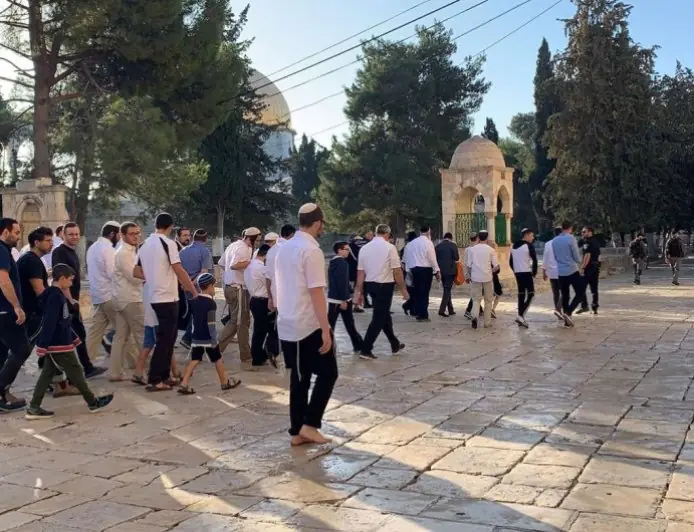 مستعمرون يؤدون طقوسا تلمودية عند باب الساهرة